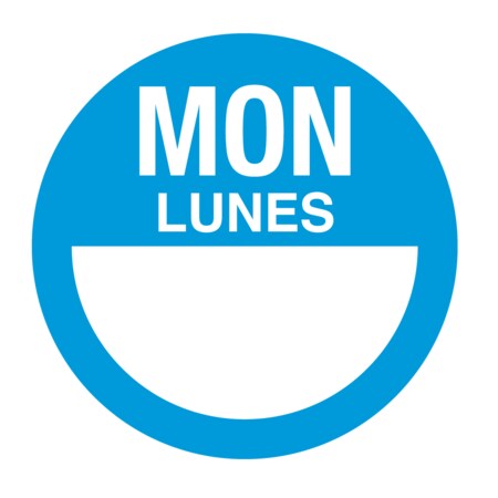 Nevs Dissolvable DaySpots - Monday/Lunes 3" circle White w/Blue DDOT-MS3W